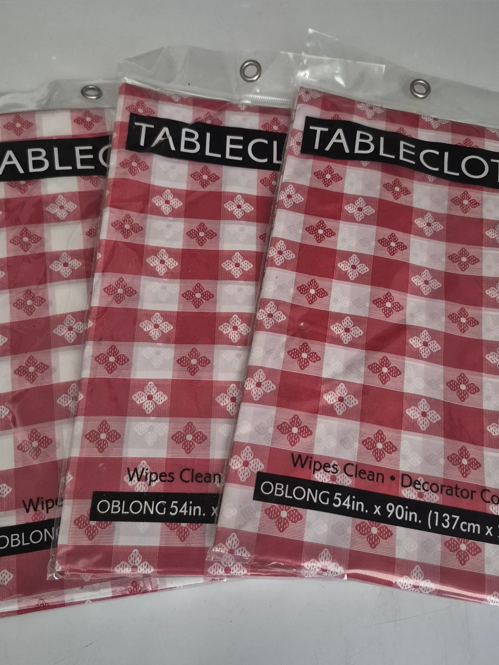 Red and White Check Disposable Tablecloth - Vinyl 3 pk bundle